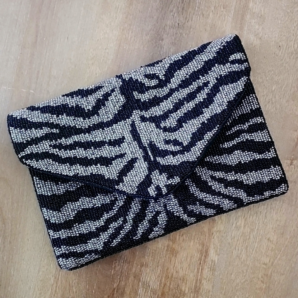 Charlie Paige Zebra Beaded Clutch